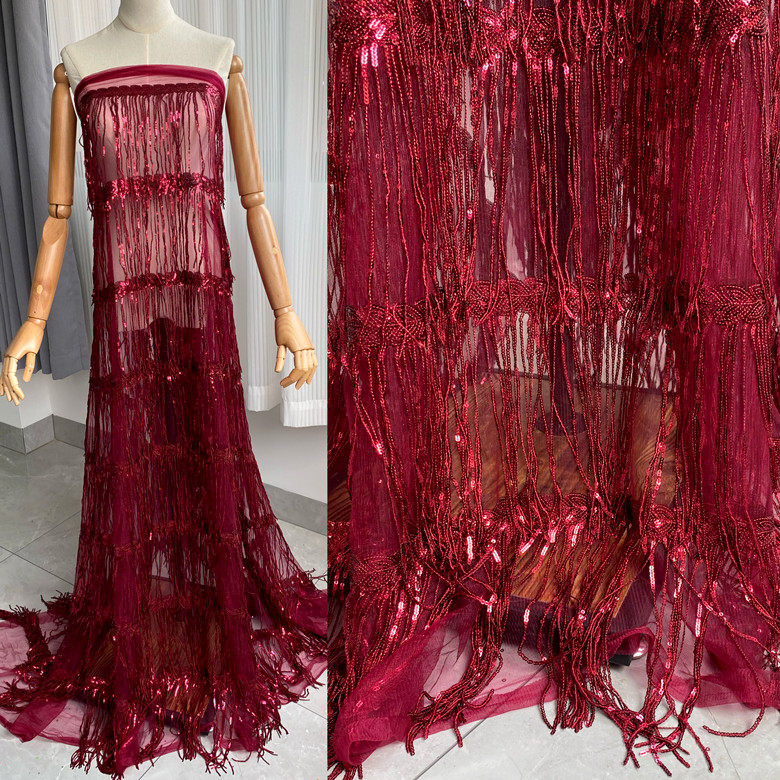 亮片流苏面料柔软垂感闪光透视穗子连衣裙臀巾跳舞礼服布料