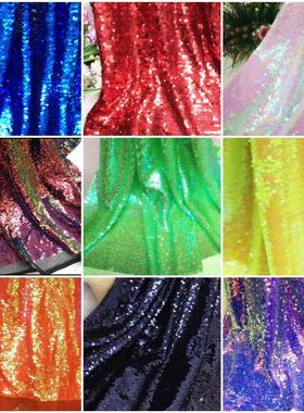 A5MM幻彩草绿粉蓝紫柠黄橙色鱼鳞片亮片布料礼服蕾丝弹力礼服面料