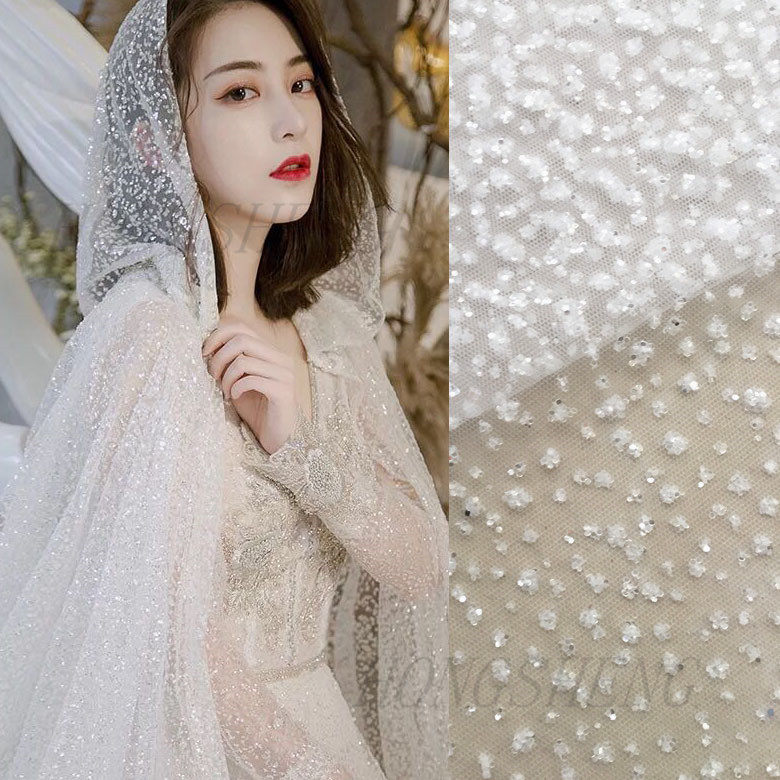 裸粉白大红色波点点闪亮烫金亮片布料烫金面料表演服布料