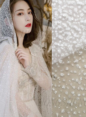 裸粉白大红色波点点闪亮烫金亮片布料烫金面料表演服布料