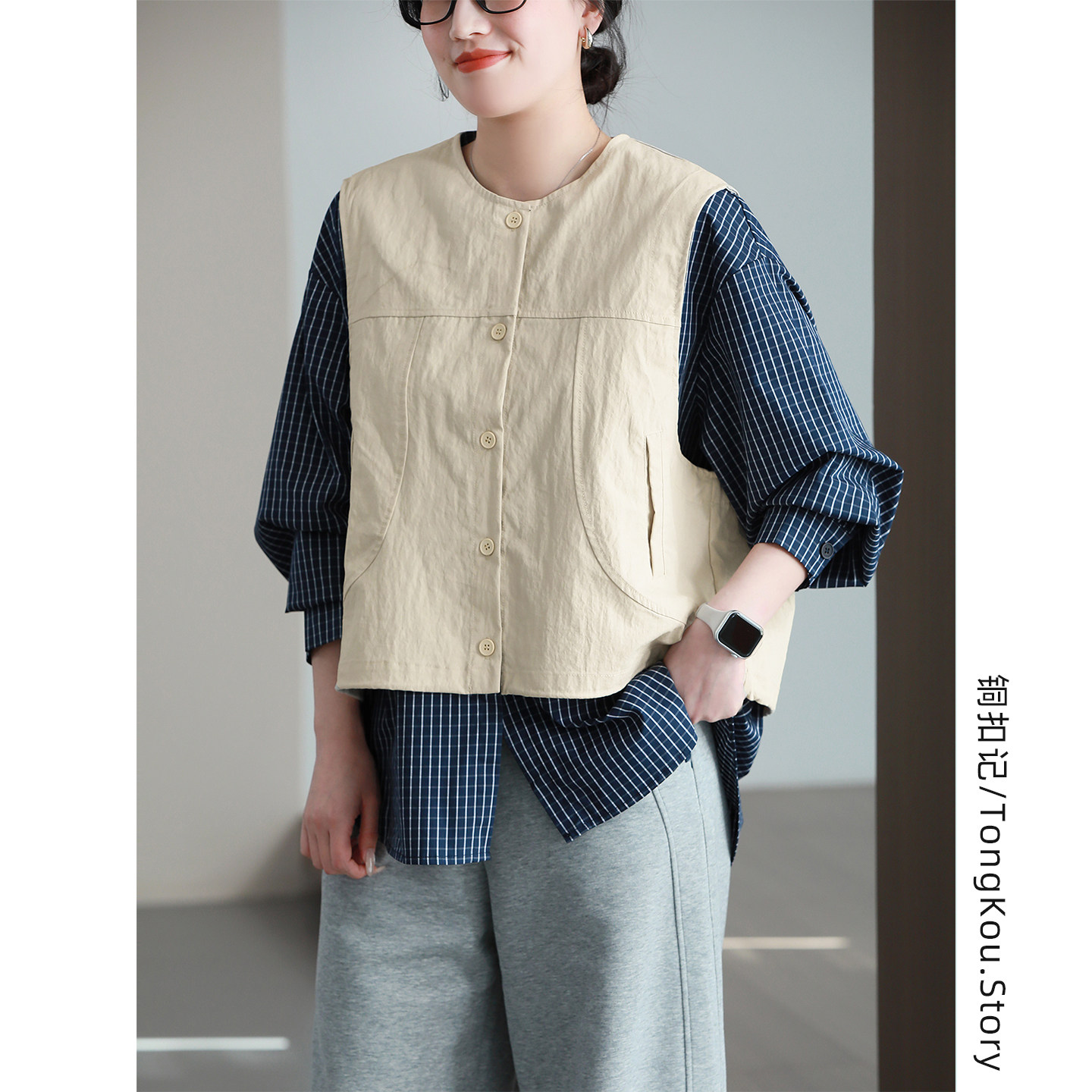 铜扣记假两件衬衫女圆领休闲百搭宽松显瘦韩版春季新款条纹开衫女,女装/女士精品,衬衫,淘宝优惠券,粉丝福利购,淘宝优惠卷