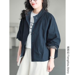 长袖 新款 风衣夹克女 春季 铜扣记立领外套女休闲百搭宽松显瘦韩版