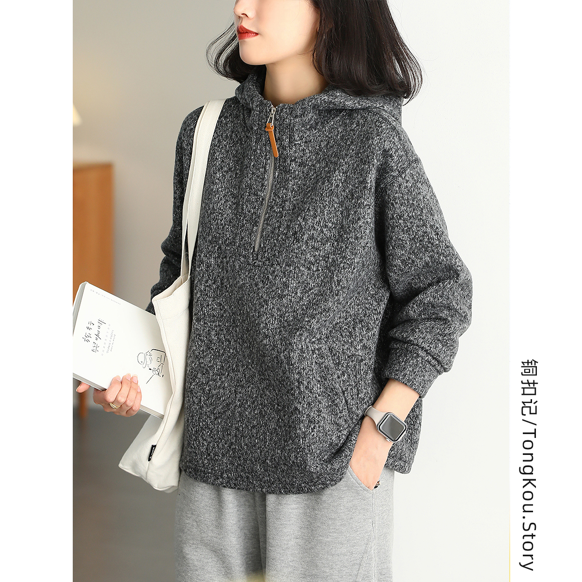 铜扣记加厚长袖卫衣女连帽休闲百搭宽松显瘦冬季新款韩版上衣女