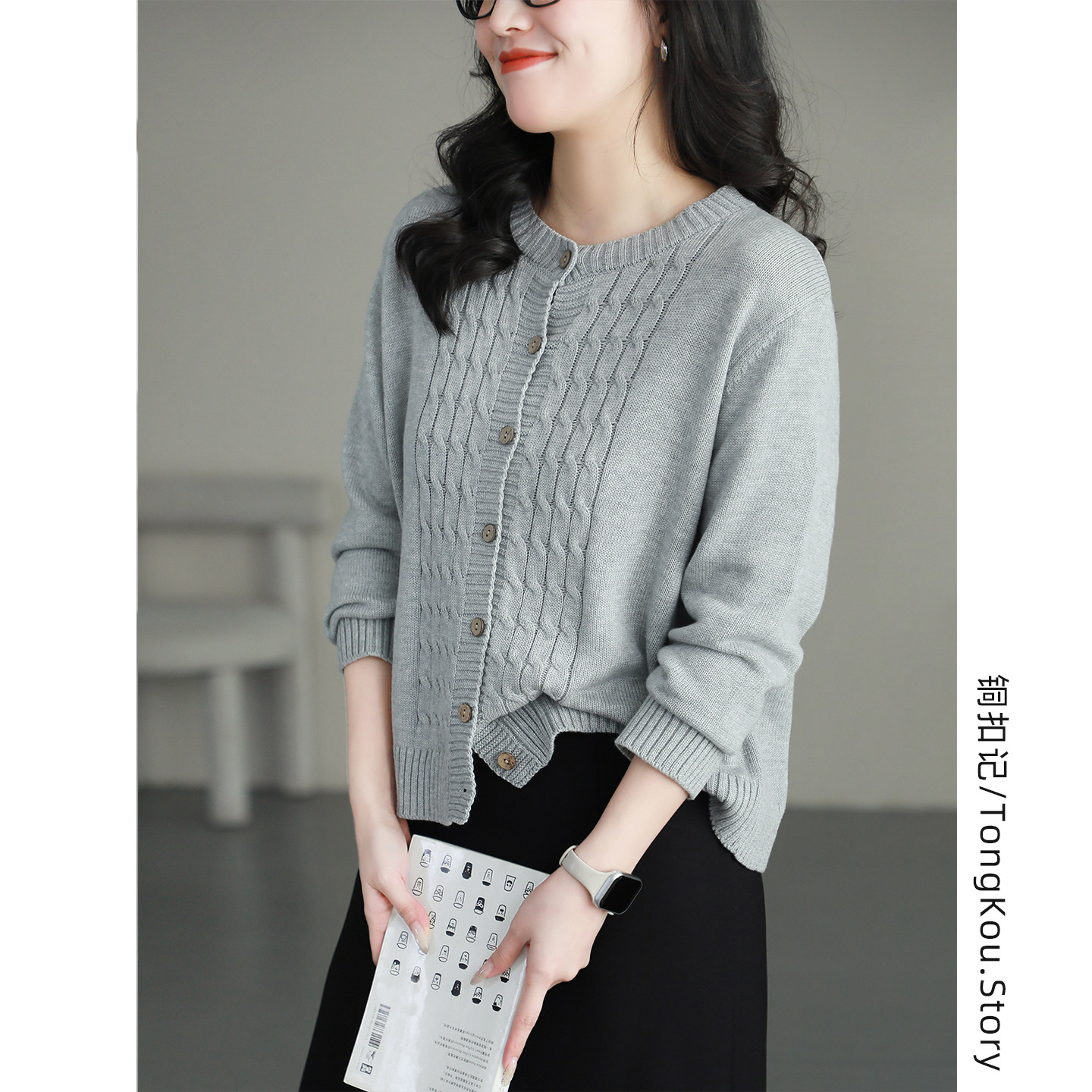 铜扣记麻花针织开衫女圆领休闲百搭宽松显瘦韩版春季新款毛衣外套,女装/女士精品,毛衣,淘宝优惠券,粉丝福利购,淘宝优惠卷