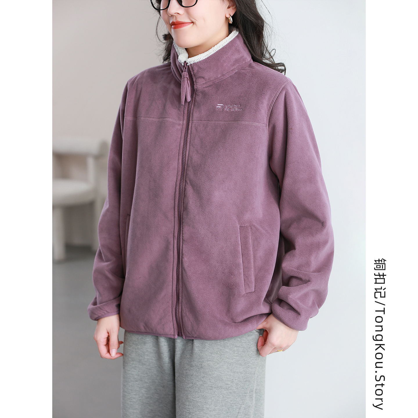 铜扣记双面绒加厚保暖女外套