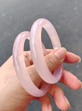 冰种天然粉玛瑙玉髓手镯女白月光芙蓉玉粉紫色浅绿玉髓水晶少女款