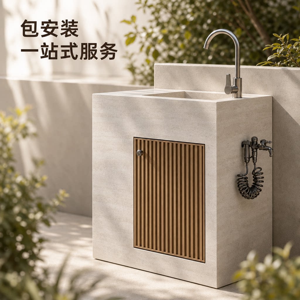 户外庭院洗手台岩板洗手池一体落地式别墅花园阳台室外立柱洗手盆
