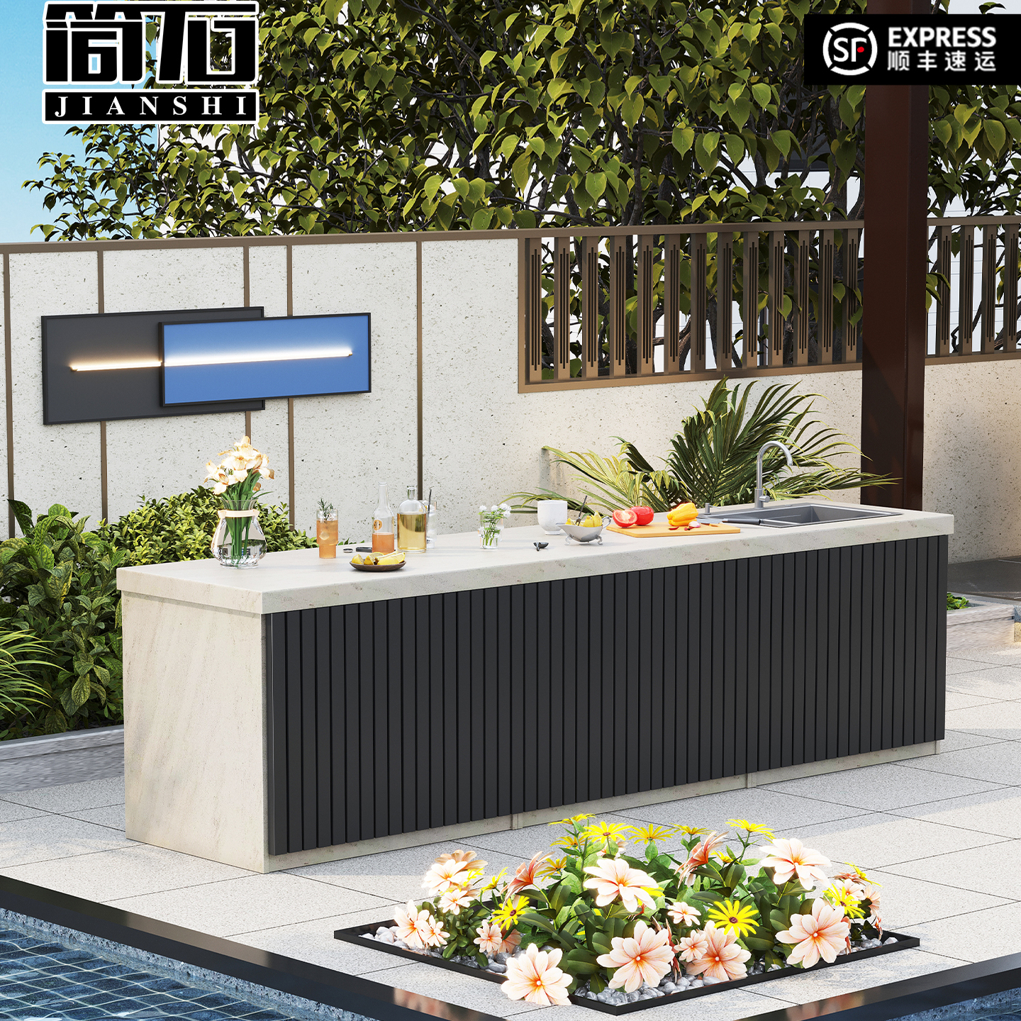 庭院大理石操作台室外水池台盆