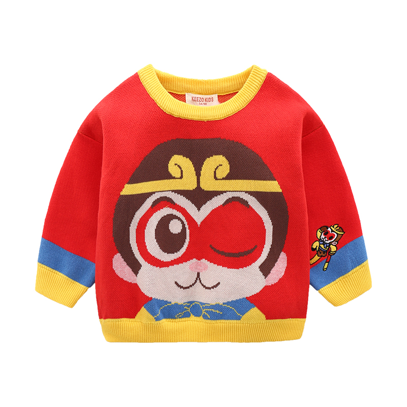 男童女童毛衣秋季新款儿童齐天大圣孙悟空宽松洋气针织衫双层外套