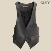 2025春夏新款 帅气条纹英伦小马夹女坎肩单排扣叠穿马甲女3515