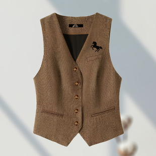 30839气质修身内搭羊毛马甲女春秋英伦复古短款坎肩马夹背心
