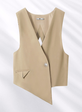 不规则西装马甲女中式坎肩小个子短款镂空薄叠穿外搭马夹7352