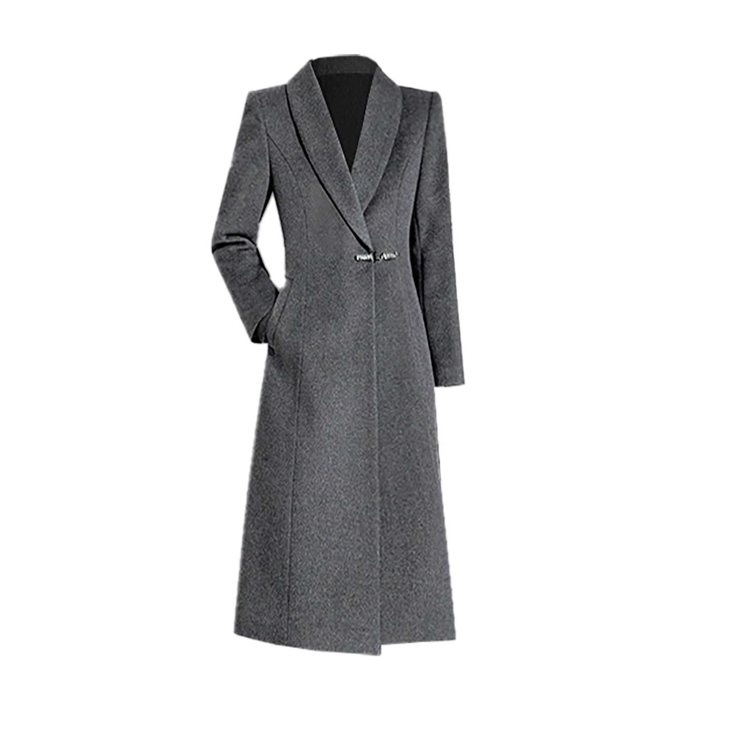 7972高档灰色西装领毛呢大衣冬季女中长款双排扣高级感外套,男装,毛呢大衣,淘宝优惠券,粉丝福利购,淘宝优惠卷