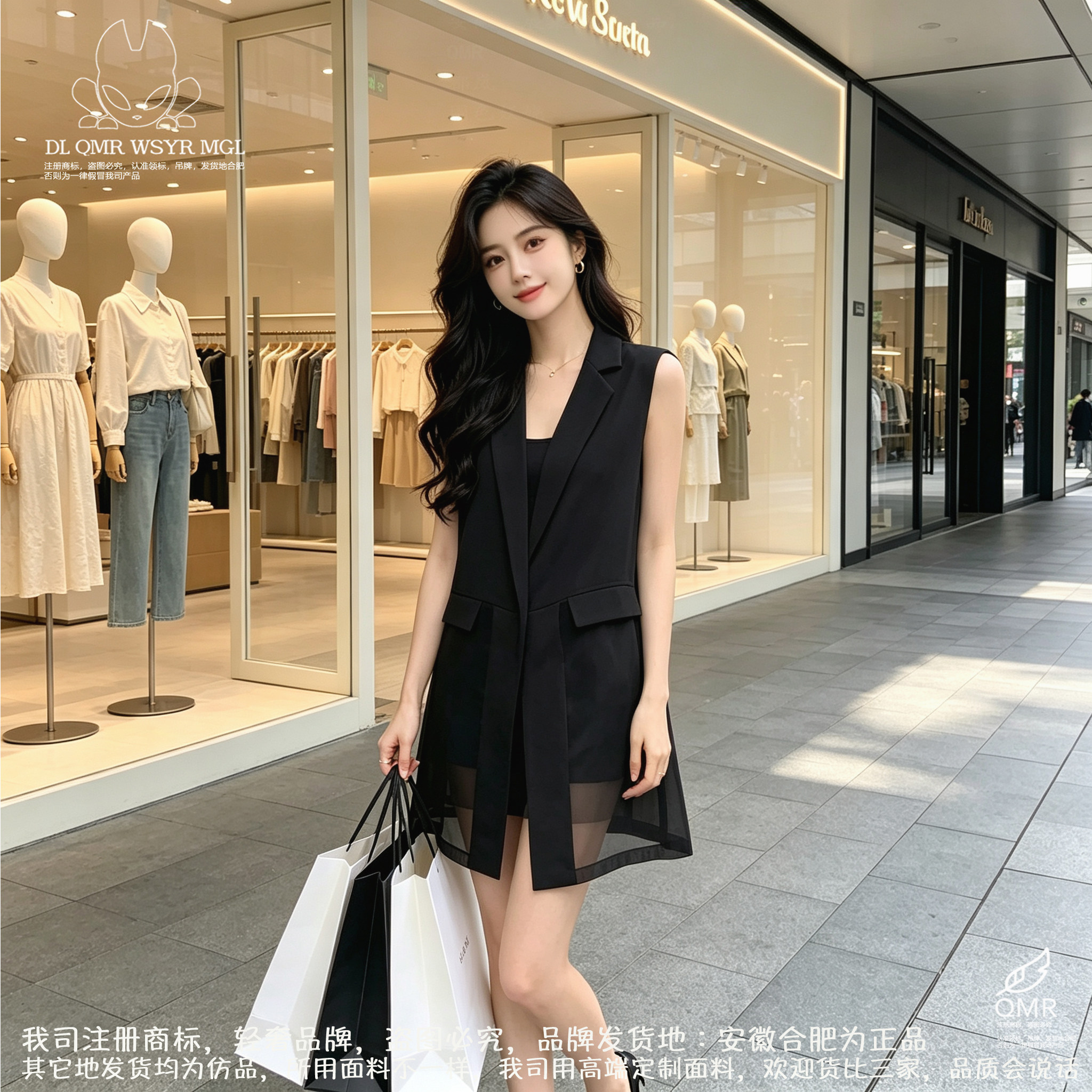 极简风西装领马甲女无袖宽松马夹一粒扣气质拼接女款通勤马甲