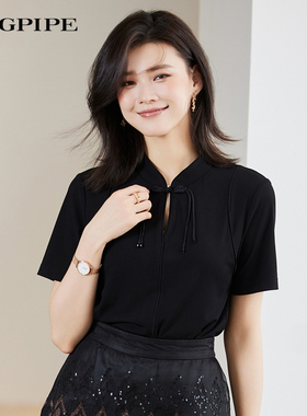 2026夏季新款设计感黑色改良旗袍新中式国风女装上衣盘扣短袖t恤