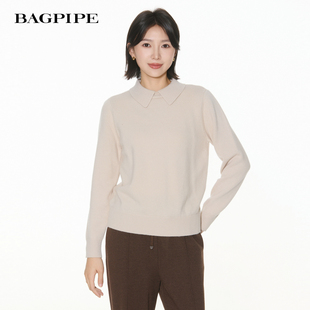 风笛2025冬季新款100绵羊毛套头翻领设计感百搭休闲羊毛衫