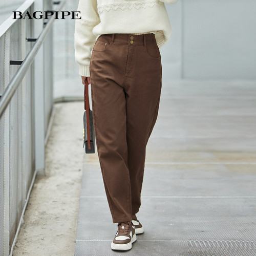 风笛2024冬季新款高腰锥形牛仔裤