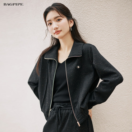 风笛2025秋季新款休闲百搭宽松外套女细闪设计感简约夹克短款上衣