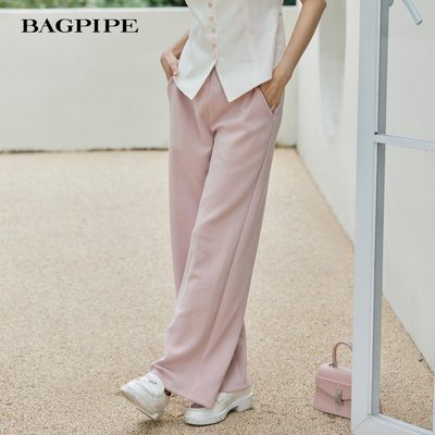 风笛2025春季新款休闲裤那边松紧腰百搭显瘦阔腿长裤