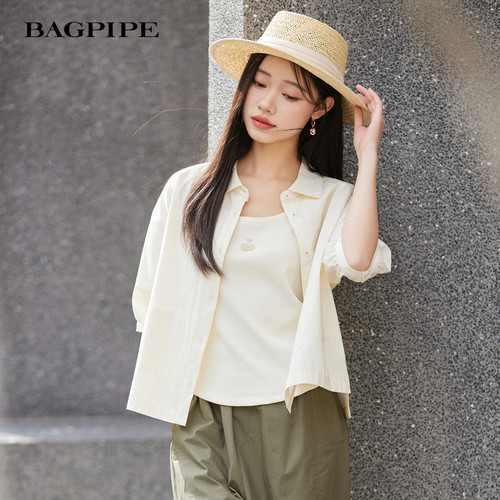 风笛2025夏季新款棉质短款小个子短袖衬衫上衣女休闲衬衫外套女