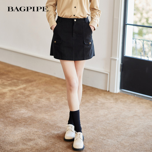 风笛2024秋季新款高腰牛仔半身裙