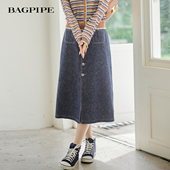 风笛2026春季 新款 单排纽扣牛仔半身裙气质复古高腰通勤显瘦中长裙