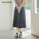 风笛2026春季 单排纽扣牛仔半身裙气质复古高腰通勤显瘦中长裙 新款