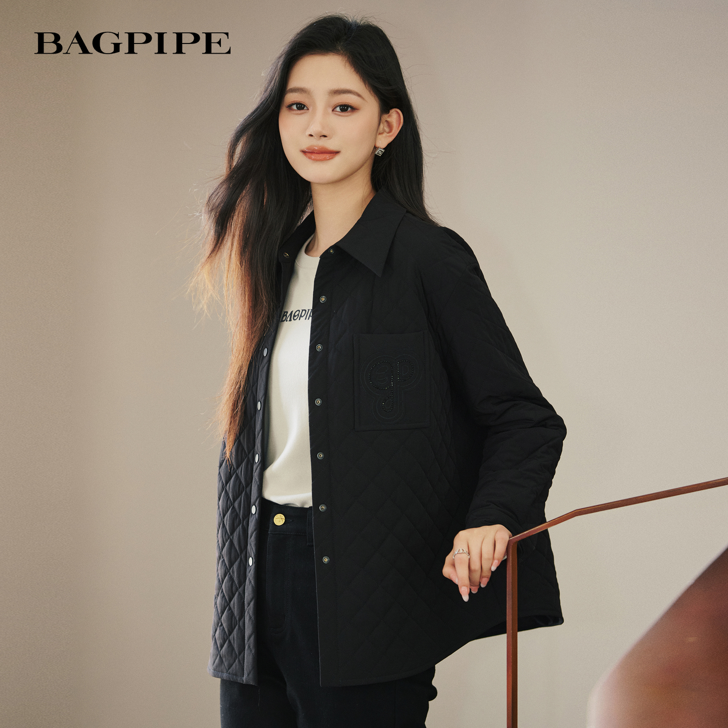 风笛2025冬季新款通勤穿搭菱格棉衣外套女小个子轻薄棉服外套