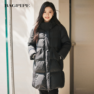 风笛2025冬季新款宽松时尚长款羽绒服女保暖柔软加厚白鹅绒外套