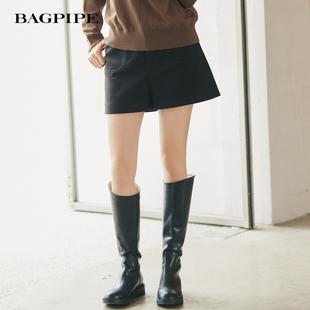 女休闲基础百搭双口袋休闲靴裤 高腰显瘦直筒短裤 新款 风笛2025冬季
