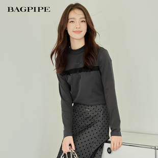 风笛2026春季新款时尚设计感长袖INS风修身型T恤百搭圆领上衣女