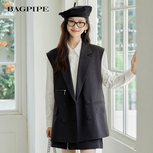 风笛2026年春季新款西装马甲女洋气设计感宽松马甲背心坎肩外套