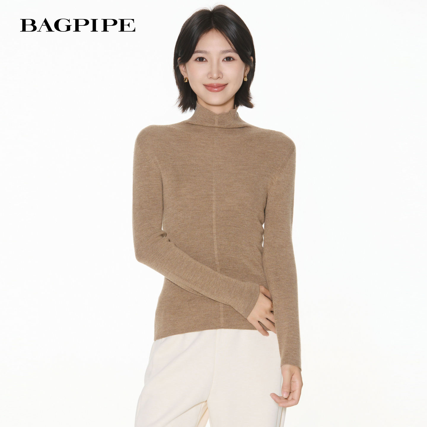 风笛2025冬季新款百搭100绵羊毛小高领贴身打底衫微弹针织羊毛衫