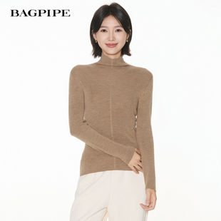 风笛2025冬季新款百搭100绵羊毛小高领贴身打底衫微弹针织羊毛衫