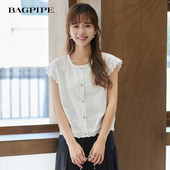 娃娃衫 100%棉甜美风无袖 雪纺衫 小飞袖 百搭 风笛2025夏季 短款 新款