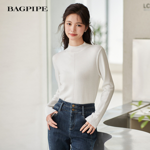 风笛2024秋冬季新款羊毛衫半高领秋冬款针织衫纯色通勤打底衫毛衣