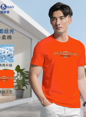 【轻奢·凉感】群豪丝光棉夏季圆领透气高端禅意男衣服高级感T513