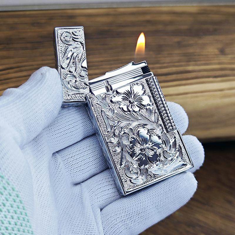 手工雕刻精品高檔充氣火機純黃銅