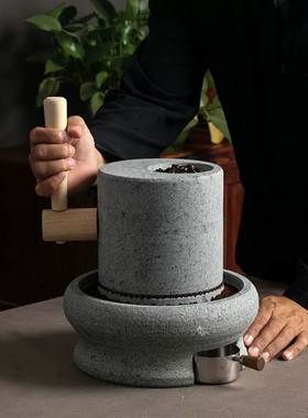 青石手动石磨咖啡磨豆机手摇磨碎机咖啡研磨器手工天然家用店铺款