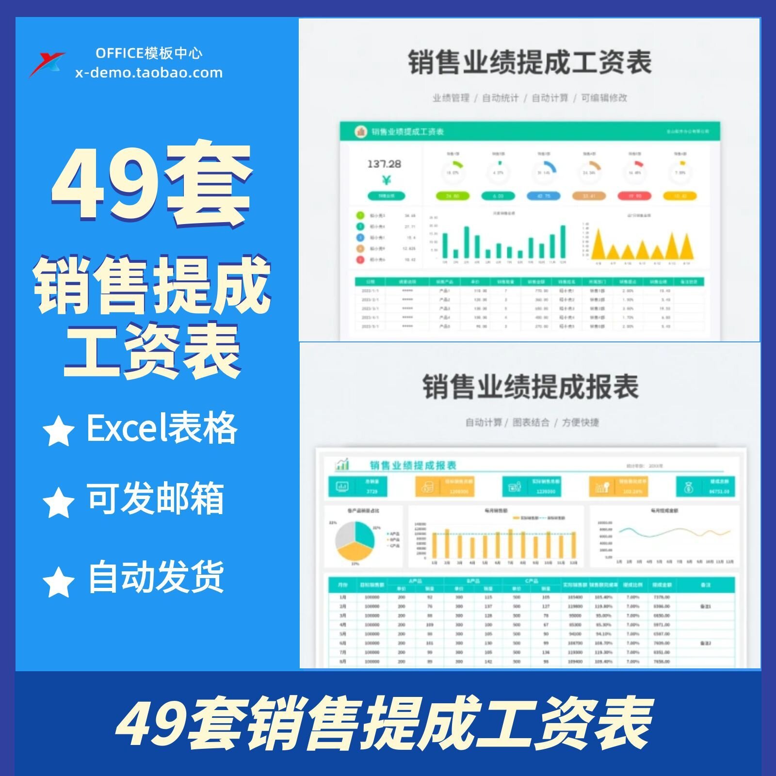 自动计算汇总销售业绩提成工资表提成结算明细统计表