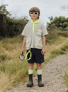 马克珍妮男童清新条纹圆领短袖T恤儿童上衣2025年夏装新款240583