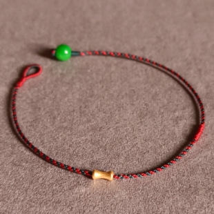 五月AU750 18K纯金小骨头手工编织手绳手链节节高超细红绳藏式