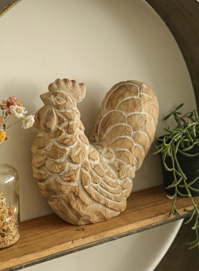 东北松木手工雕刻复古装饰摆件公鸡装饰法式欧式