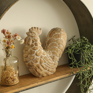 东北松木手工雕刻复古装 饰法式 欧式 饰摆件公鸡装