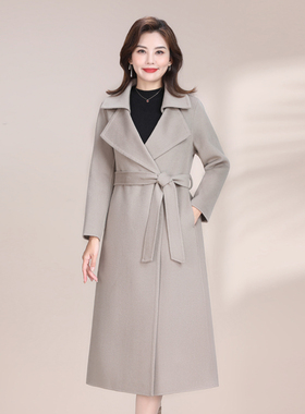 2025秋冬新款双面呢羊绒羊毛大衣女中长款西装领修身妈妈装15757
