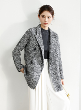 2025秋冬新款双面呢羊绒羊毛大衣女中长休闲西装领职业妈妈15809