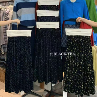 秋冬女装丝绒碎花半身裙松紧腰中长款垂坠感显瘦森系打底裙下装