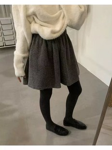 毛呢半身裙女秋冬松紧高腰遮跨显瘦气质A字短裙纯色打底靴裙下装