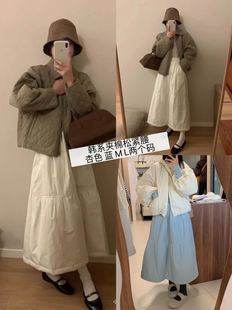 夹棉半身裙女秋冬松紧腰中长款宽松显瘦纯色口袋垂坠感打底裙下装