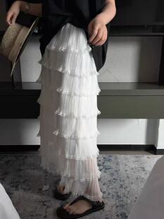 多层叠网纱蛋糕裙女春夏松紧腰中长款垂坠感显瘦纯色打底裙下装